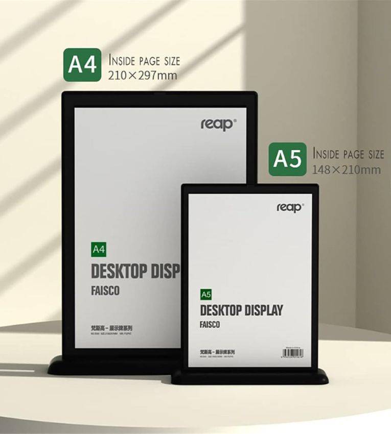 A4 Porte-affiche en acrylique avec base en aluminium, support en plastique transparent pour affichage de table, présentoirs en plastique A4, support de menu double face pour tables